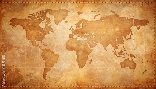 World map displayed on wall with brown background decorated wall features detailed world map artwork