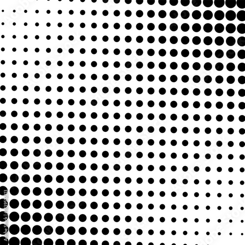 Dotted gradient background with halftone texture overlay. Abstract pop art pattern featuring black dots. Perfect for retro comic designs and graphic elements.