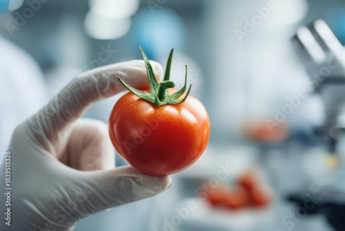 Laboratory Research Hand Holding Tomato for Genetic Modification Study