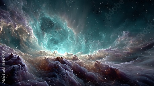 Cosmic Nebula with Stars and Glowing Clouds in Deep Space galaxy cosmos photo