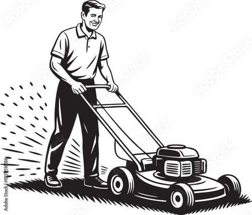 man with lawn mower