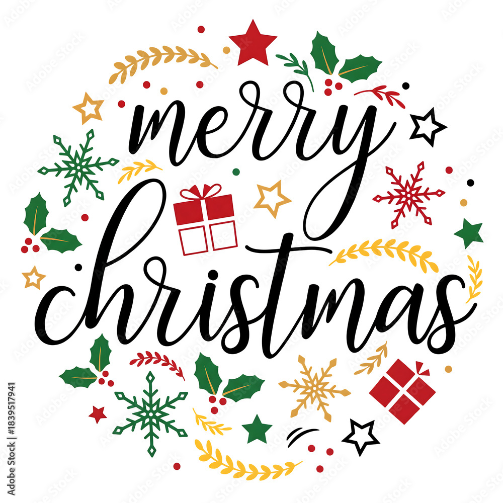 Fototapeta premium Merry christmas ornament svg, Happy holiday round sign