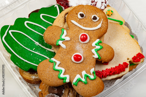 Close up of festive holiday Christmas cookies assortment