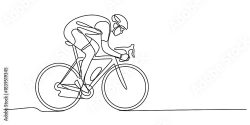 Continuous line drawing of a cyclist riding a road bicycle, depicting motion and speed. minimalist artistic design perfect for modern sports themes and active lifestyle concepts. Vector, illustration
