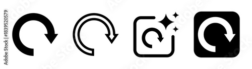 Refresh icon showing circular repeat motion for returning back to start in a clean black transparent vector illustratio