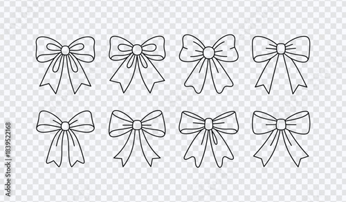 Outline Ribbon Bows Set – Decorative Line Art Gift Bow Vectors
