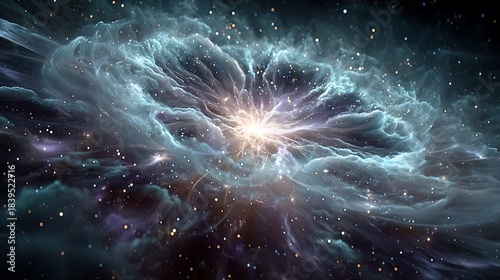 Swirling Cosmic Nebula with Bright Center and Scattered Stars in Deep Space cosmos galaxy photo