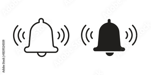 Bell ring icons illustration, line art, glyph style vectors