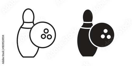 Bowling icons illustration, line art, glyph style vectors