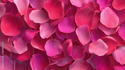 An overhead shot of vibrant, pink rose petals scattered and overlapping, creating a beautiful and romantic image