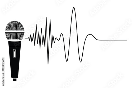 Microphone illustration vector with sound wave recording vocal audio equipment