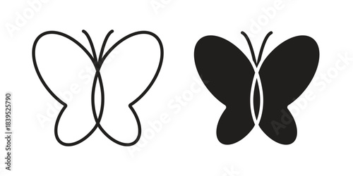 Butterfly icons illustration, line art, glyph style vectors