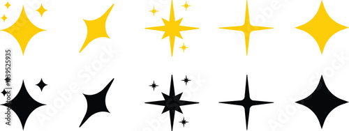 Sparkle Starburst Icon Set Shining Light Effect Symbol Collection Featuring Radiant Twinkle, Glow, Shine, Sparkling Star Group in Flat Style for Decorative Graphic Vector Elements