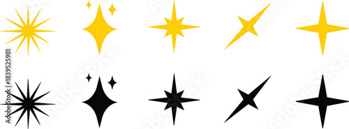 Sparkle Starburst Icon Set Shining Light Effect Symbol Collection Featuring Radiant Twinkle, Glow, Shine, Sparkling Star Group in Flat Style for Decorative Graphic Vector Elements