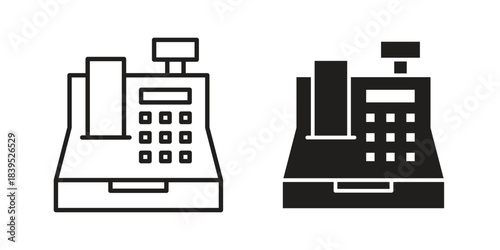Cash register icons illustration, line art, glyph style vectors
