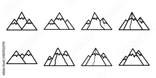 Photography christmas snowy mountains outline icon set