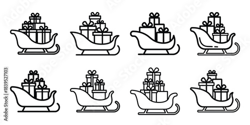 christmas sleigh gift outline icon set. Holiday Icons illustration.