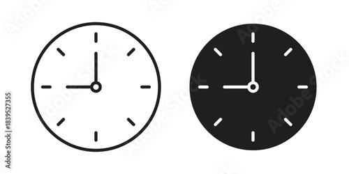 Clock icons illustration, line art, glyph style vectors