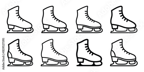 christmas ice skater silhouette outline icon set. Holiday Icons illustration.