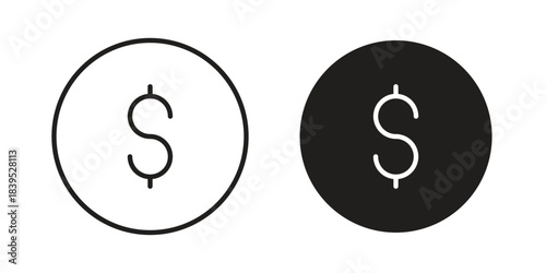 Coin icons illustration, line art, glyph style vectors