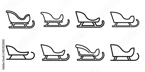 christmas snow sled outline icon set. Holiday Icons illustration.