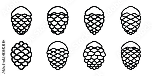 christmas snowy tree pinecone outline icon set. Holiday Icons illustration.