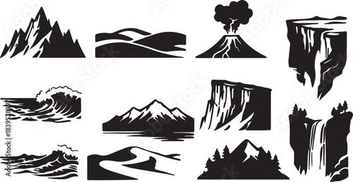 Iconic Nature Landscape Silhouettes Collection Vector Set