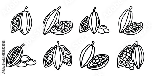 christmas winter cocoa beans outline icon set. Holiday Icons illustration.