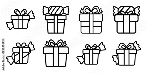 christmas candy gift box outline icon set. Holiday Icons illustration.