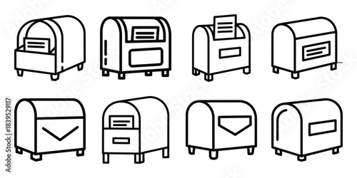 christmas mail box outline icon set. Holiday Icons illustration.