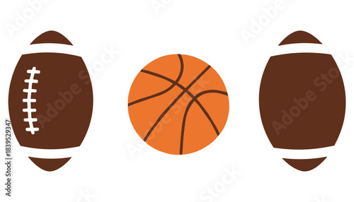 American football and basketball sports balls vector illustration set