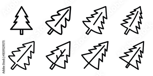 christmas tree branch outline icon set. Holiday Icons illustration.