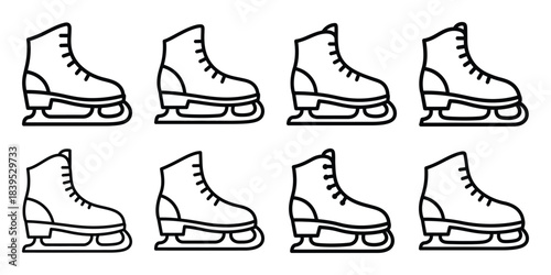 christmas ice skate boot outline icon set. Holiday Icons illustration.