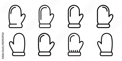christmas mitten glove outline icon set. Holiday Icons illustration.