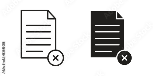 Delete Document icons illustration, line art, glyph style vectors