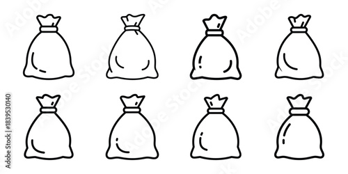 christmas santa sack full outline icon set. Holiday Icons illustration.