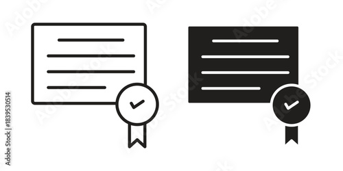Diploma icons illustration, line art, glyph style vectors