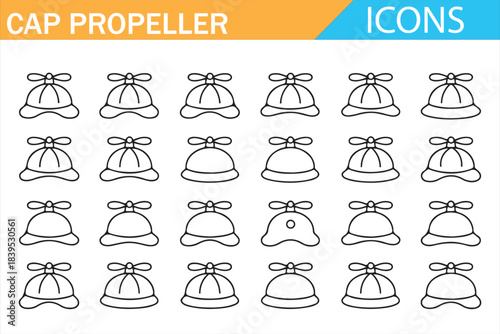 Outline propeller beanie hat icon collection, minimalist kids headwear illustration