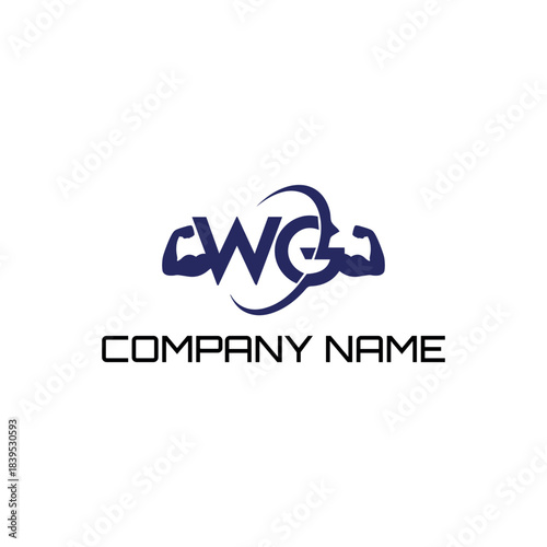letters wg muscles logo design vector