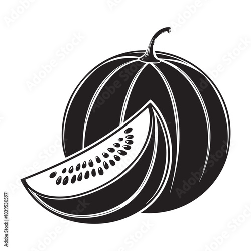 Muskmelon or Watermelon Silhouette with Slice Vector