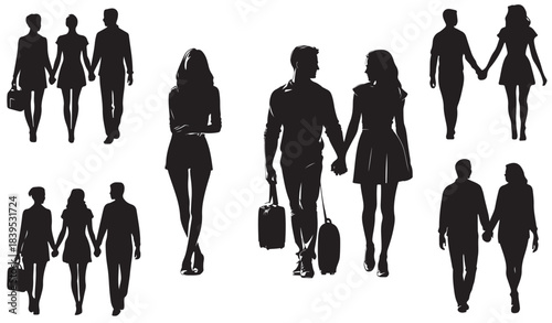 Couple silhouettes set vector illustration