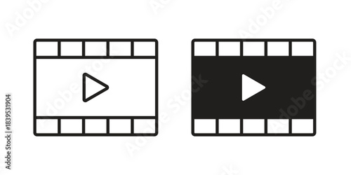 Film icons illustration, line art, glyph style vectors