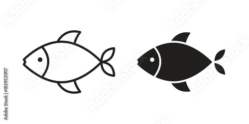 Fish icons illustration, line art, glyph style vectors