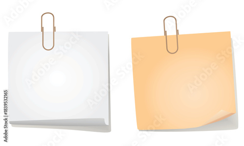 Paper notes with paper clip. vector	
