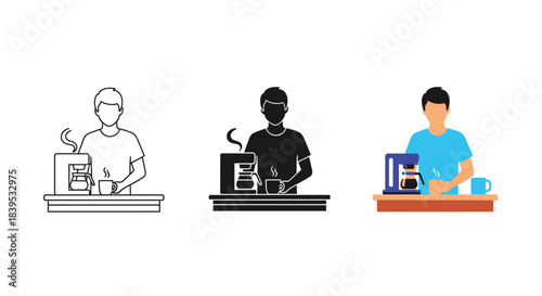 Illustration of a person making coffee with a coffee maker