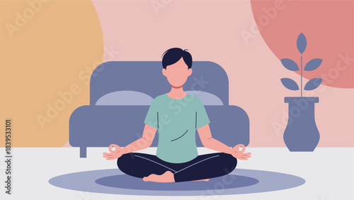 Morning Meditation in Minimal Pastel Flat Design Illustration