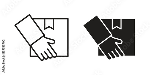 Hand holding box icons illustration, line art, glyph style vectors