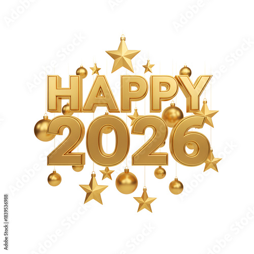 2026 made from balloons and confetti. Happy New Year vector Isolated 2026 gold balloons, happy new year  gold New Year number  Golden text 2026 with new years stuff decorative on transparent backgroun