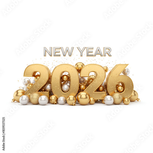 2026 made from balloons and confetti. Happy New Year vector Isolated 2026 gold balloons, happy new year  gold New Year number  Golden text 2026 with new years stuff decorative on transparent backgroun