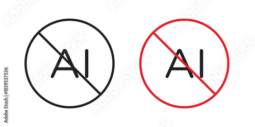 No ai sign icons illustration, line art, glyph style vectors